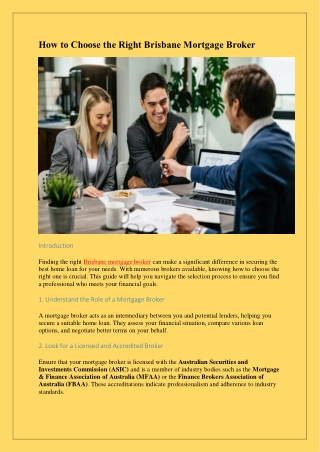 how to choose the right brisbane mortgage broker
