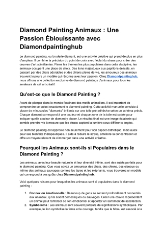 Diamond Painting Animaux _ Une Passion Éblouissante avec Diamondpaintinghub