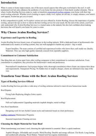 Transform Your Home with the Best: Avalon Roofing Services