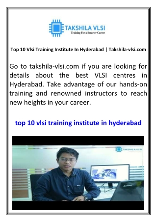 top 10 vlsi training institute in hyderabad