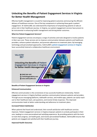 Unlocking the Benefits of Patient Engagement Services in Virginia for Better Health Management