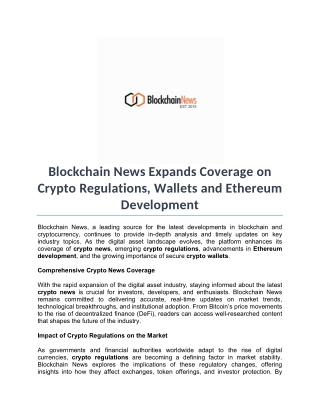 Blockchain News Expands Coverage on Crypto Regulations, Wallets and Ethereum Development