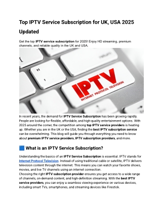 Top IPTV Service Subscription for UK, USA 2025 Updated