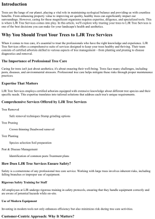 Why You Should Trust Your Trees to LJR Tree Services