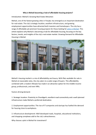 Why is Mohali becoming a hub of affordable housing projects