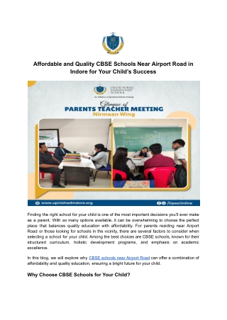 Affordable and Quality CBSE Schools Near Airport Road in Indore for Your Child’s Success