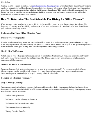 “How To Determine The Best Schedule For Hiring An Office Cleaner?”