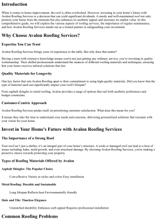 Invest in Your Home's Future with Avalon Roofing Services
