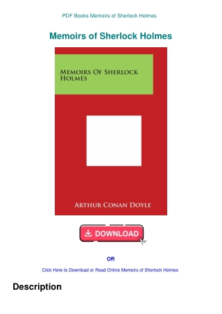 PDF Books Memoirs of Sherlock Holmes