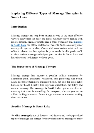Exploring Different Types of Massage Therapies in South Lake