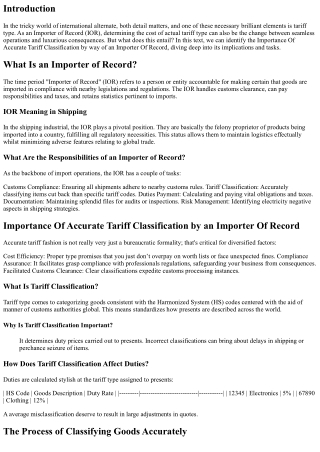 Importance Of Accurate Tariff Classification by because of an Importer Of Record