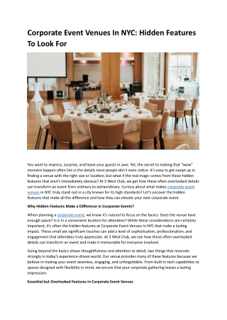 Corporate Event Venues In NYC- Hidden Features To Look For