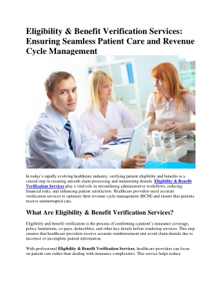 eligibility benefit verification services