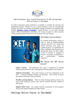 CognitiveClasses Your Trusted Destination for OET and Duolingo Online Courses in Faridabad