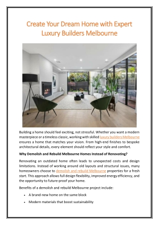Create Your Dream Home with Expert Luxury Builders Melbourne