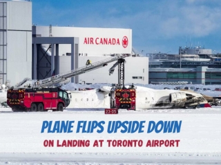 Plane flips upside down on landing at Toronto airport