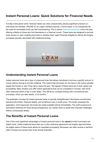 Instant Personal Loans Quick Solutions for Financial Needs