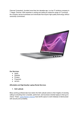 Laptop Rental in Chennai -  Chennaicomputech