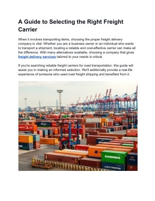 A Guide to Selecting the Right Freight Carrier