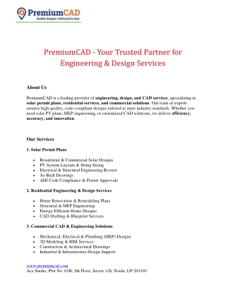 PremiumCAD - Your Trusted Partner for Engineering & Design Services
