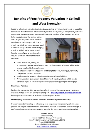 Benefits of Free Property Valuation in Solihull and West Bromwich