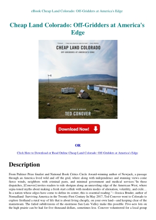 eBook Cheap Land Colorado Off-Gridders at America's Edge