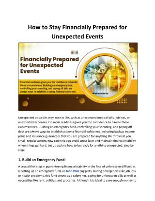 how to stay financially prepared for unexpected