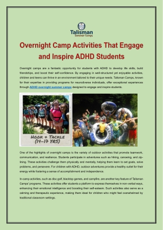 Overnight Camp Activities That Engage and Inspire ADHD Students