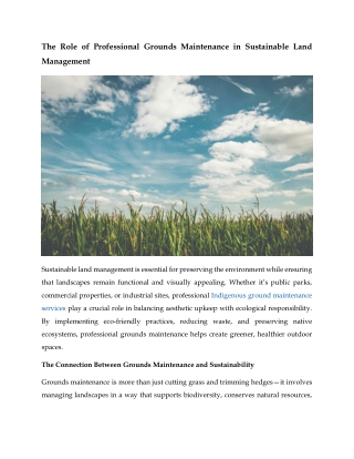 The Role of Professional Grounds Maintenance in Sustainable Land Management
