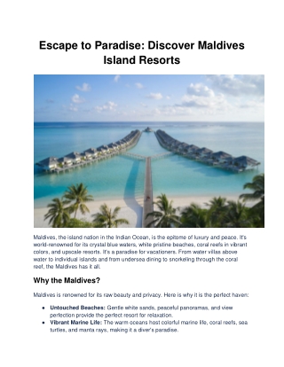 Escape to Paradise: Discover Maldives Island Resorts