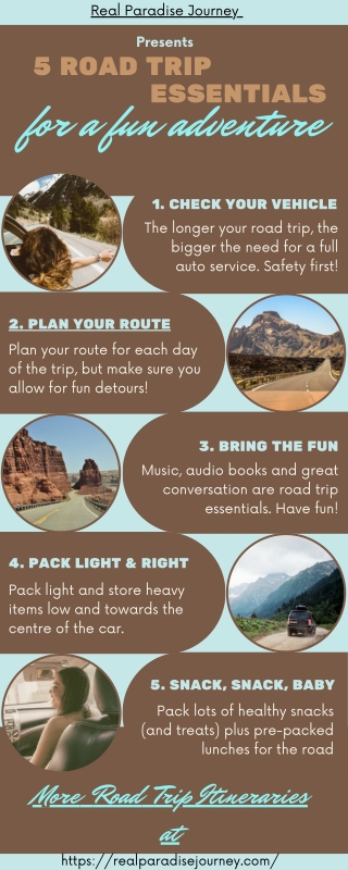 Road Trip Essentials Travel Infographic by Real Paradise Journey