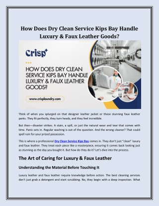 How Does Dry Clean Service Kips Bay Handle Luxury & Faux Leather Goods?