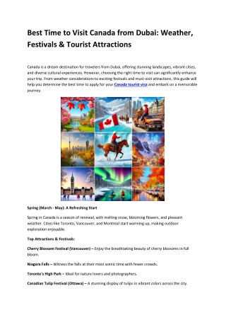 Best Time to Visit Canada from Dubai Weather, Festivals & Tourist Attractions