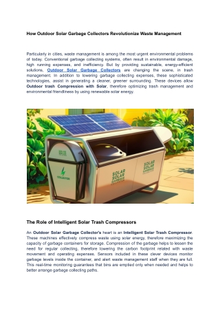 How Outdoor Solar Garbage Collectors Revolutionize Waste Management