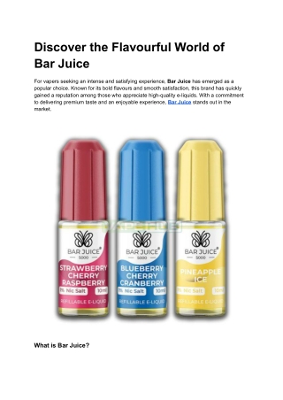 discover the flavourful world of bar juice
