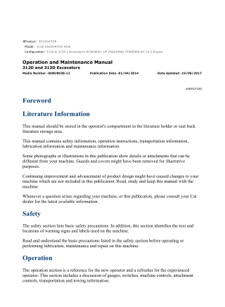Caterpillar CAT 312D EXCAVATOR (HCW00001-UP) Operation and Maintenance Manual Instant Download