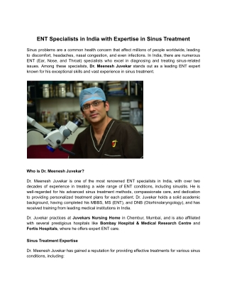 ENT Specialists in India with Expertise in Sinus Treatment