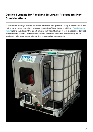 dosing systems for food and beverage processing