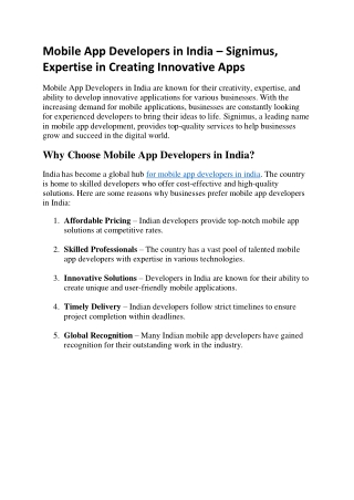 Mobile App Developers in India – Signimus,  Expertise in Creating Innovative Apps