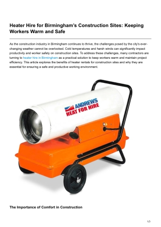 Heater Hire for Birminghams Construction Sites Keeping Workers Warm and Safe