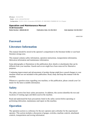 Caterpillar CAT 312D L EXCAVATOR (RKF00001-UP) Operation and Maintenance Manual Instant Download
