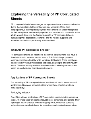 Exploring the Versatility of PP Corrugated Sheets