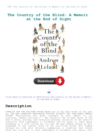 PDF The Country of the Blind A Memoir at the End of Sight