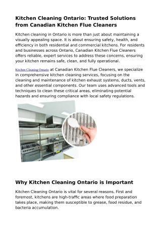 Kitchen Cleaning Ontario- Trusted Solutions from Canadian Kitchen Flue Cleaners