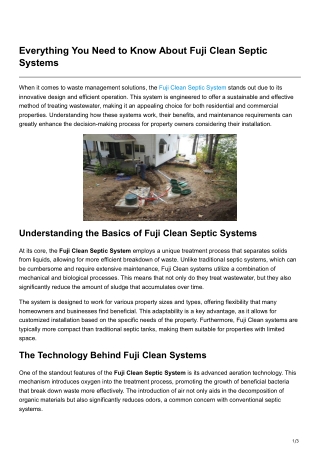 Everything You Need to Know About Fuji Clean Septic Systems