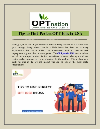Tips to find perfect OPT jobs in USA