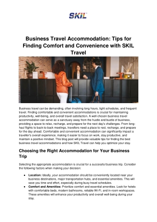 Business Travel Accommodation_ Tips for Finding Comfort and Convenience with SKIL Travel