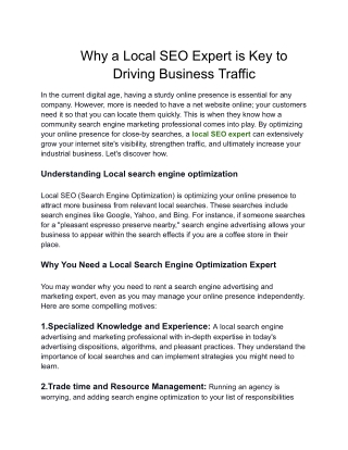 Why a Local SEO Expert is Key to Driving Business Traffic