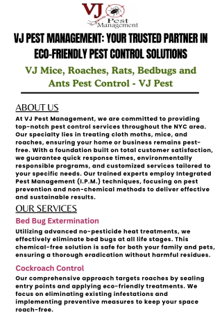 VJ Pest Management Your Trusted Partner in Eco-Friendly Pest Control Solutions