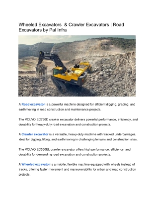 Pal Infra | Crawler Excavators, Road Excavators & Wheeled Excavators